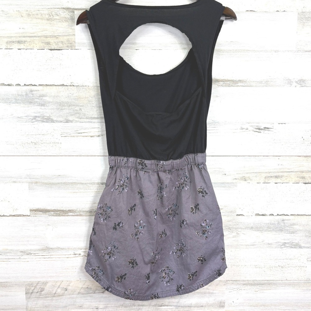 Hurley Black Top Floral Print Gray‎ Skirt Dress Cutout Back Slvless Womens Small - Picture 2 of 11